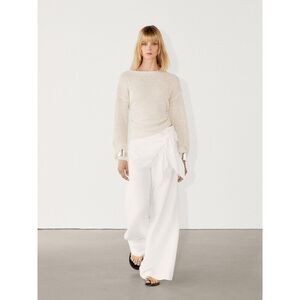 Massimo Dutti Womens Linen Pants EU 34 US 2 White Wide Leg Trousers 5006/594 NWT